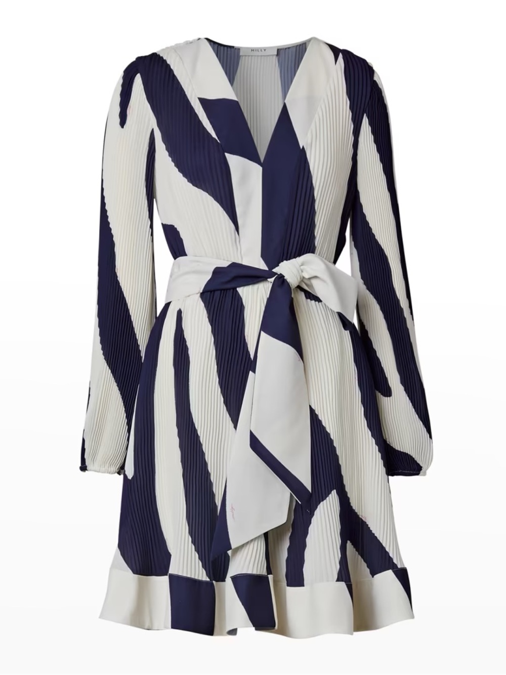 NWT Milly Liv Pleated Mini Dress in Navy/Ecru Zebra Print